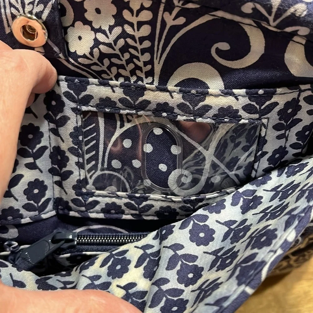 Vera Bradley Blue & Ivory Floral Paisley Print Laptop Commuter Bag Travel Tote
